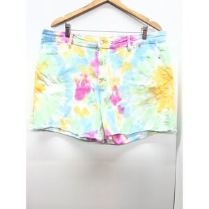 Judy Blue Womens 3XL Tie Dye Denim Shorts Rainbow Pastel Frayed Hem High Waist
